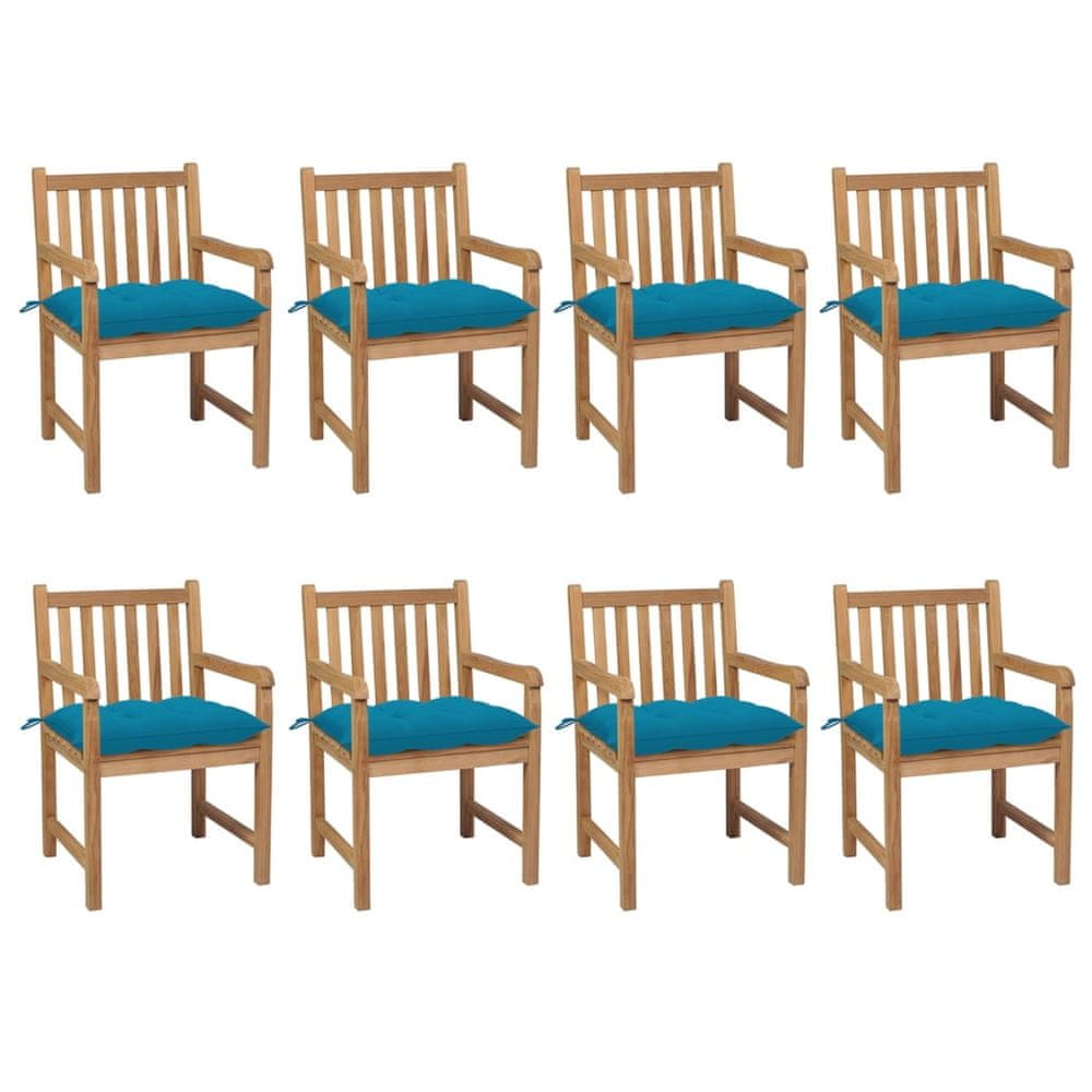 Petromila vidaXL Záhradné stoličky 8 ks s bledomodrými podložkami teakový masív